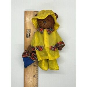 Vintage 1990s Russ Berrie & Co Teddy Town Rainy Day Teddy Bear Figure Posable